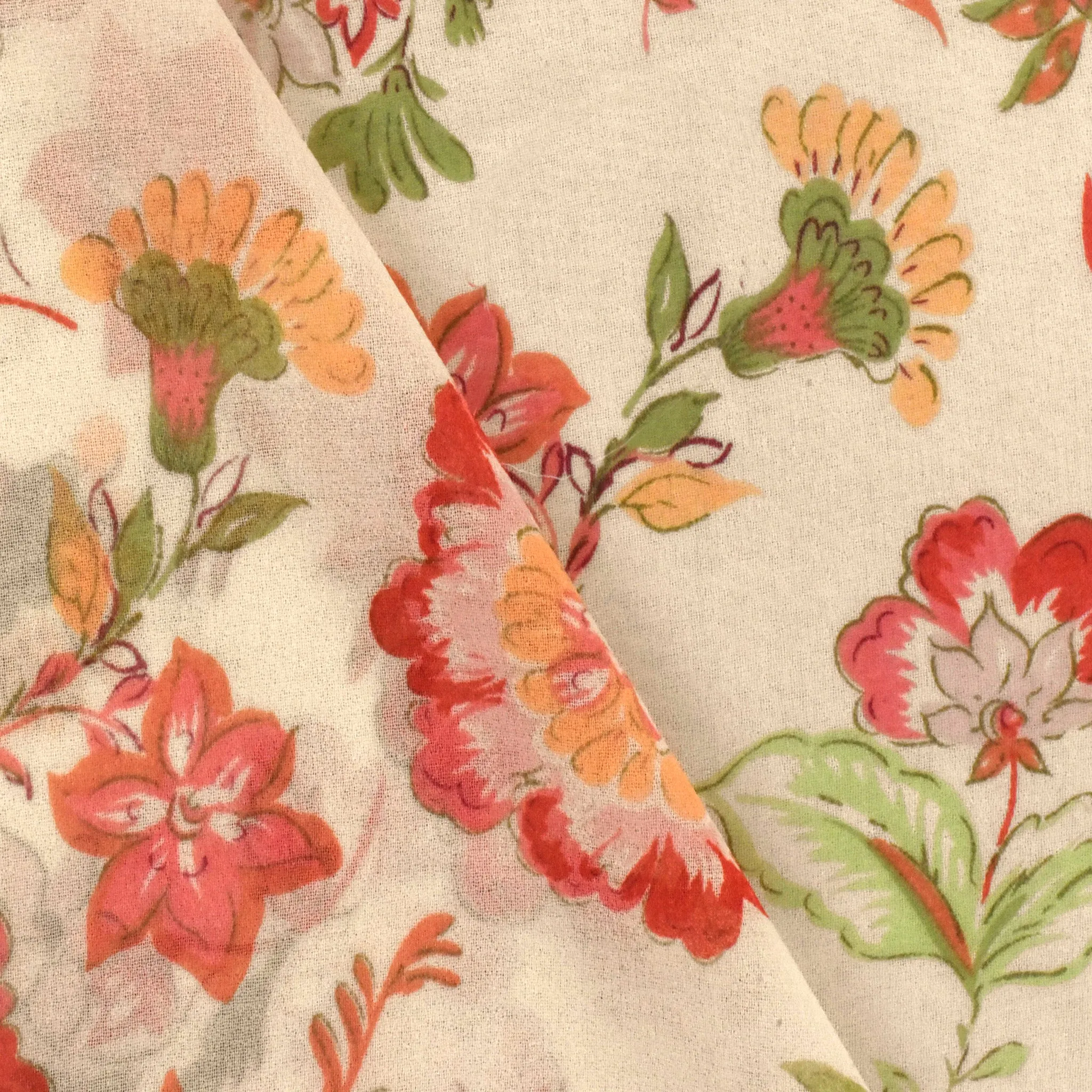 Light Beige-Pink-Multi Floral Printed Poly Chiffon Woven Fabric