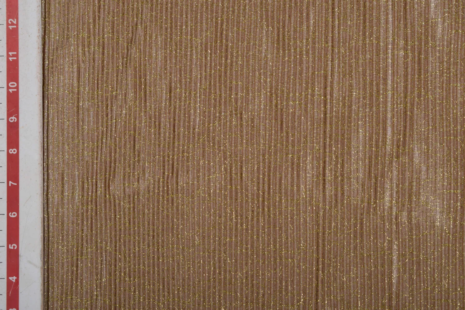 Light Brown Zari Work Pleated Knit Fabric