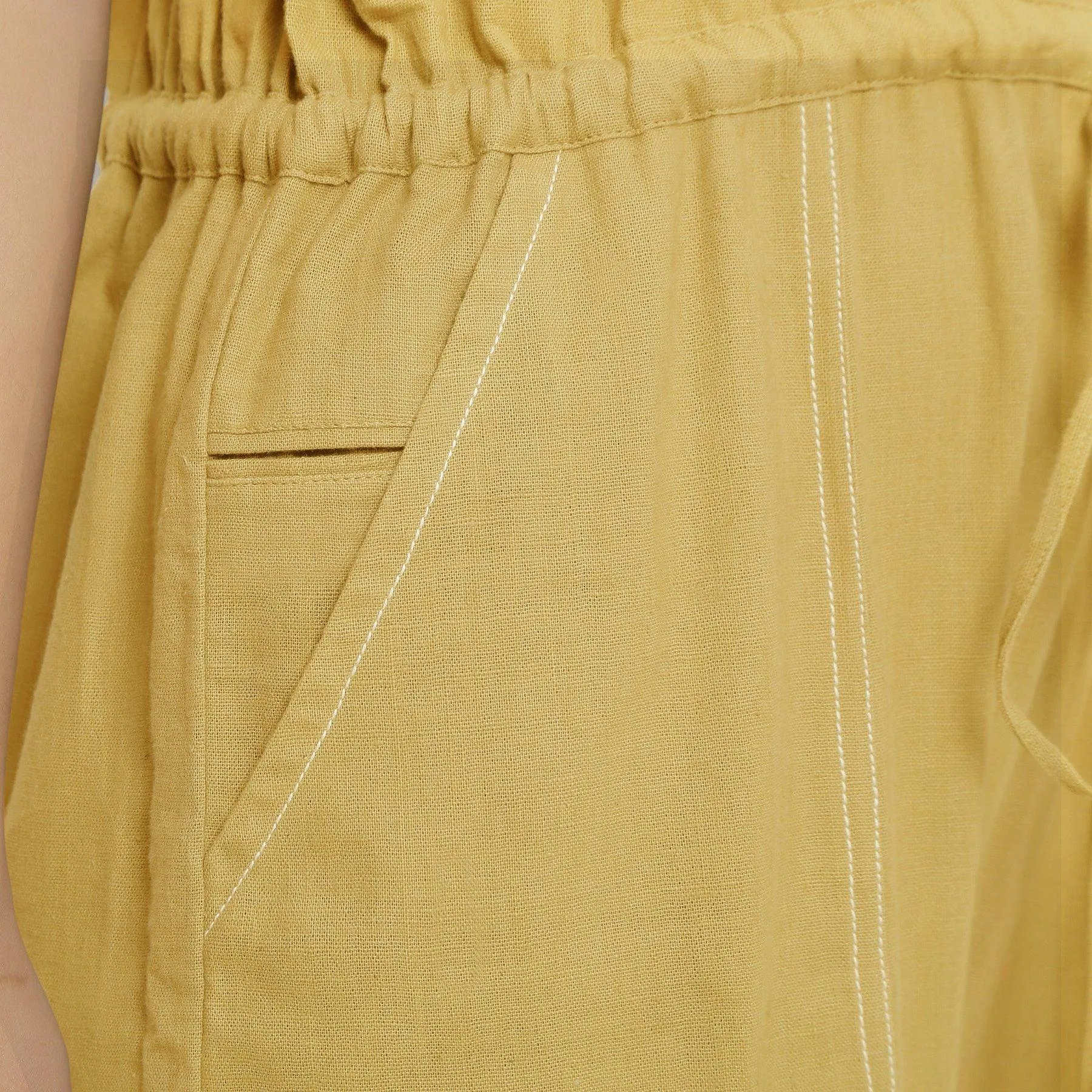 Light Yellow 100% Cotton Button-Down Jumpsuit