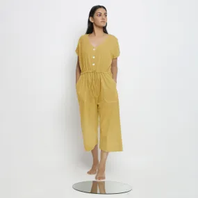 Light Yellow 100% Cotton Button-Down Jumpsuit