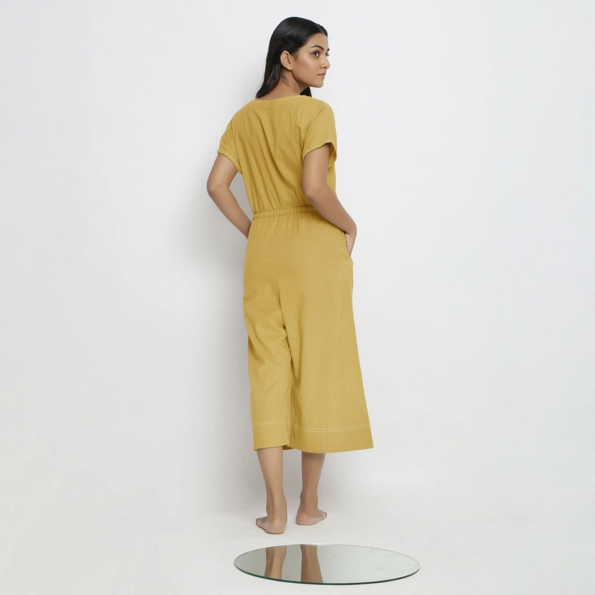 Light Yellow 100% Cotton Button-Down Jumpsuit