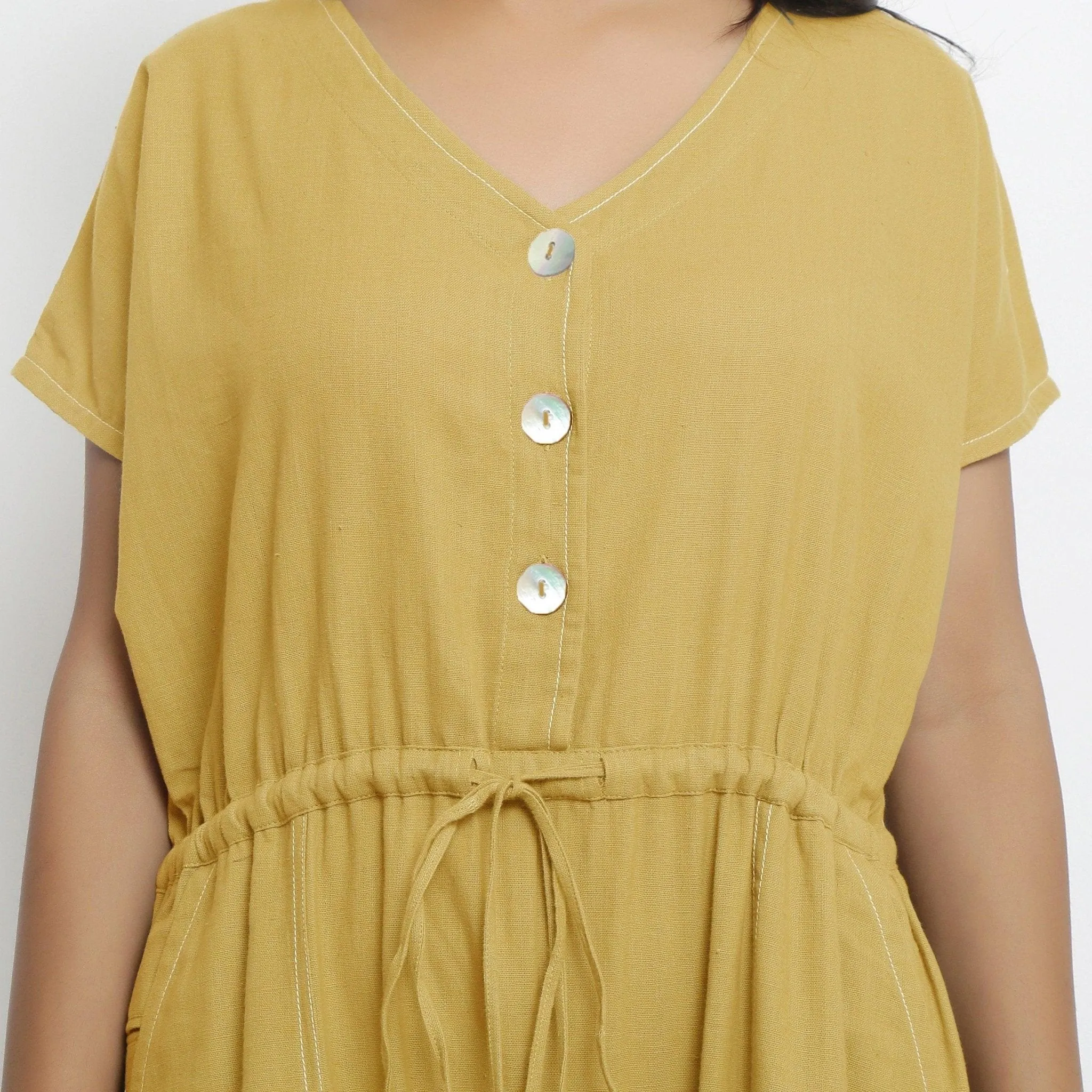 Light Yellow 100% Cotton Button-Down Jumpsuit