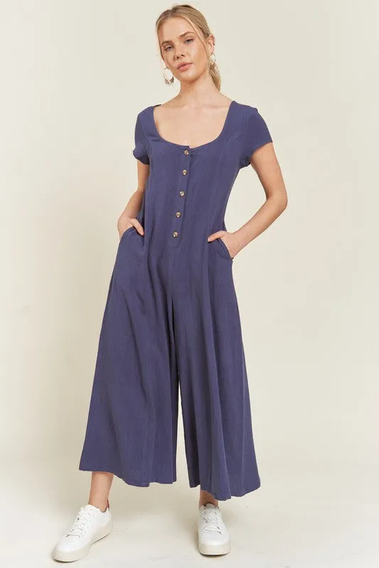 LINEN BUTTON DOWN JUMPSUIT - Plus size - Online Exclusive