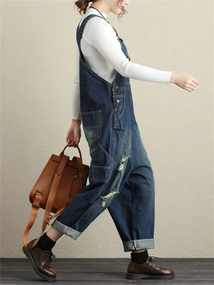 Loose Casual Ripped Denim Jumpsuits