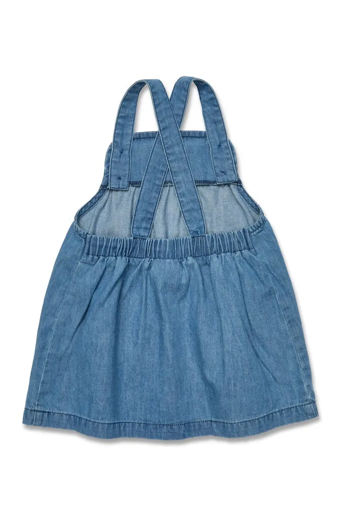 Marquise Girls Denim Washed Pinafore Dress - Indigo