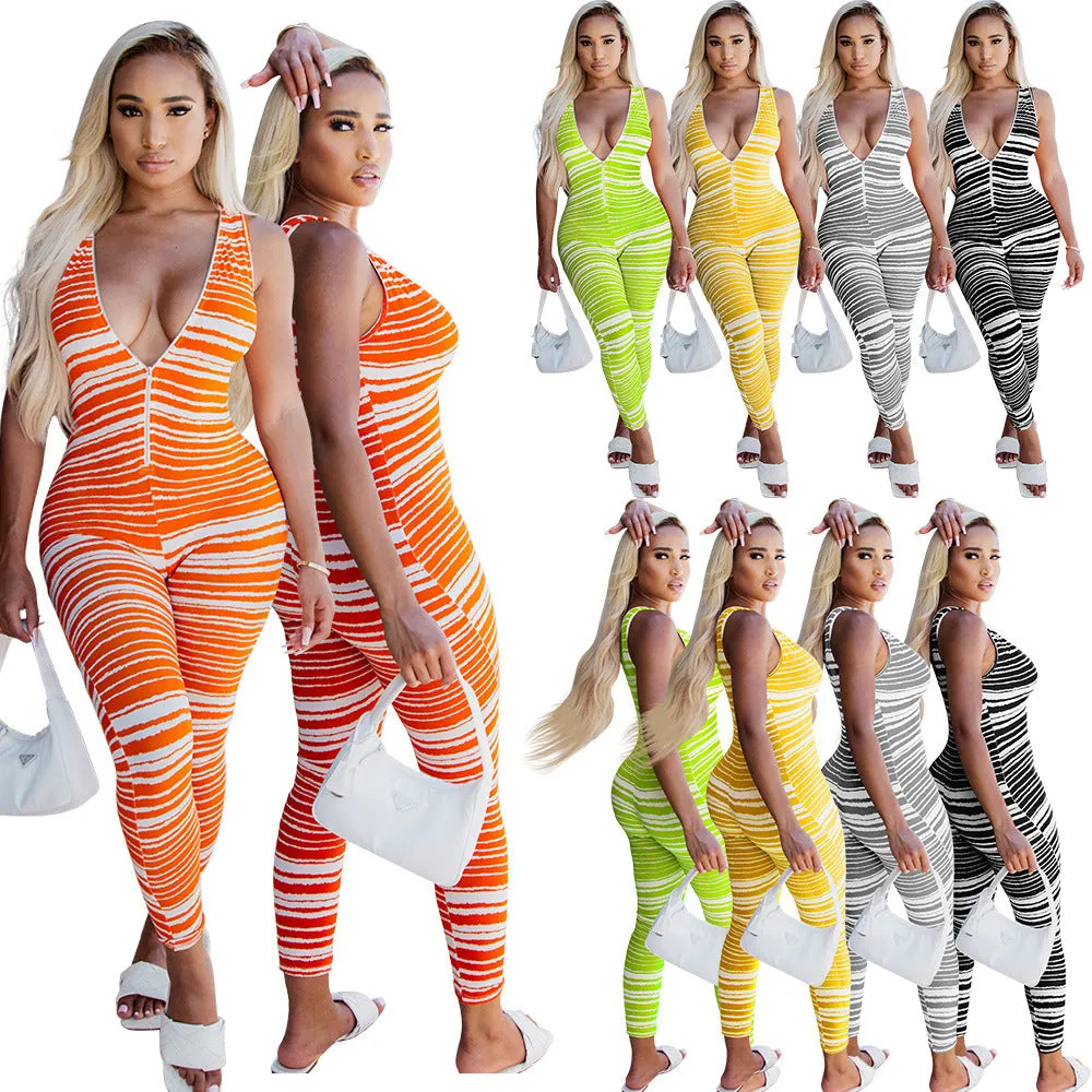 MB FASHION STRIPED STRETCHY CASUAL JUMPSUIT 134R