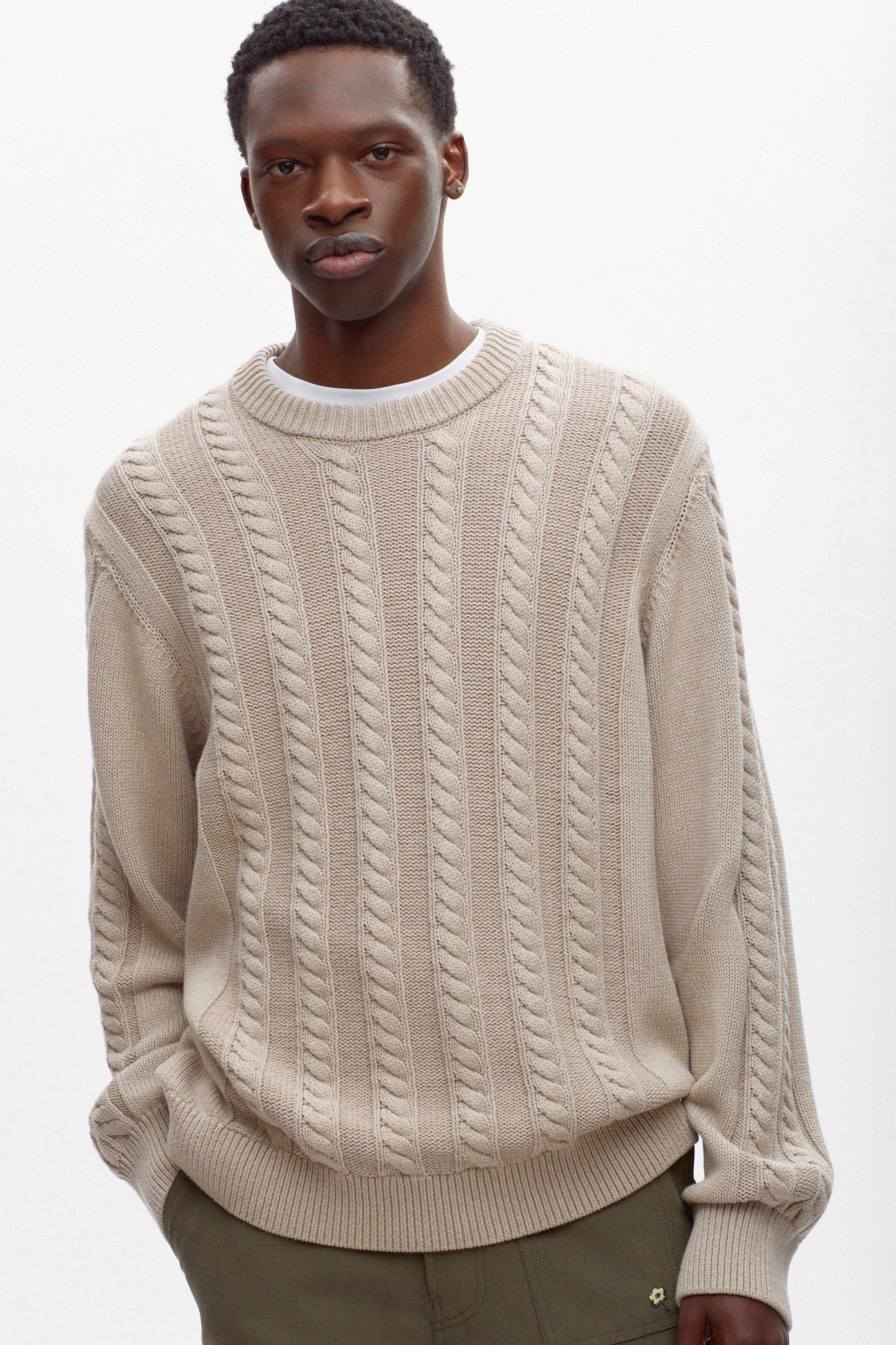 Men's Luxor Cable Sweater in Light Nimbus Melange