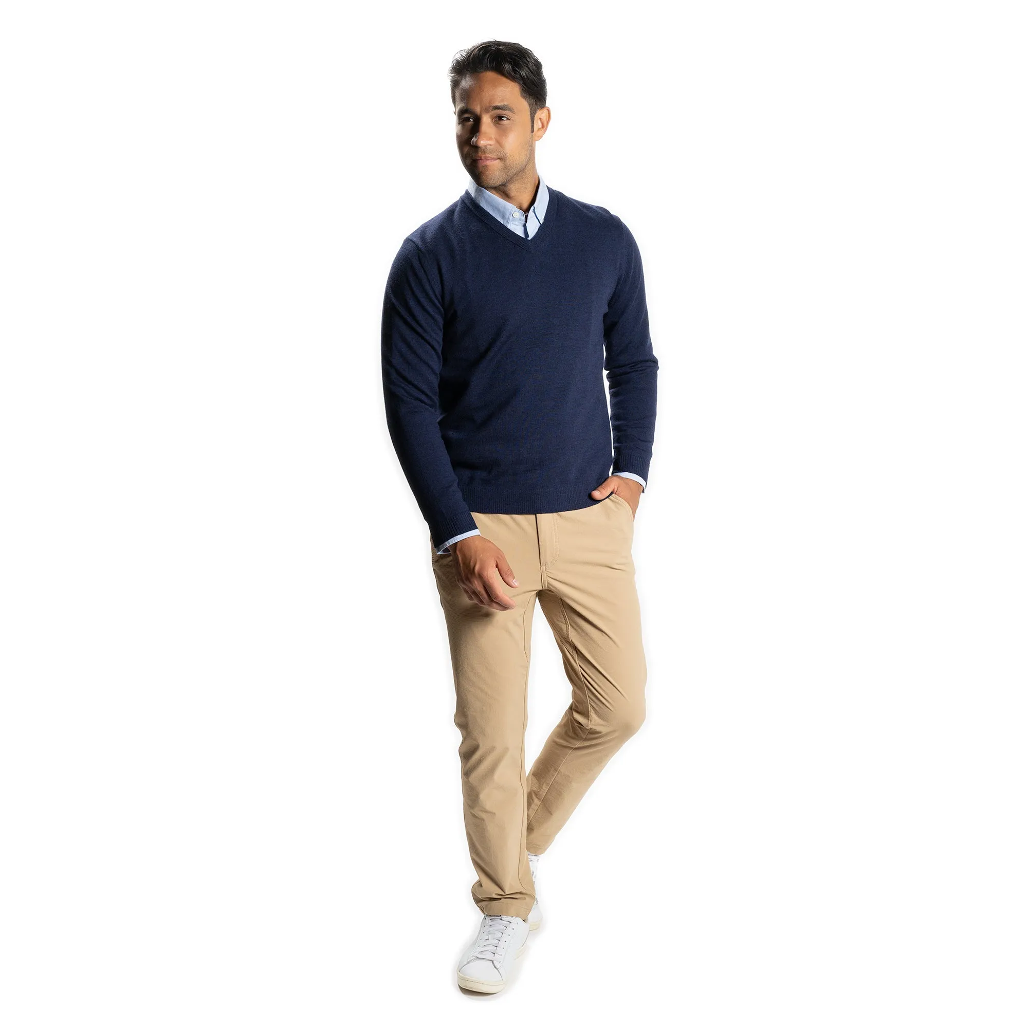 Merino Wool Sweaters V Neck - Navy