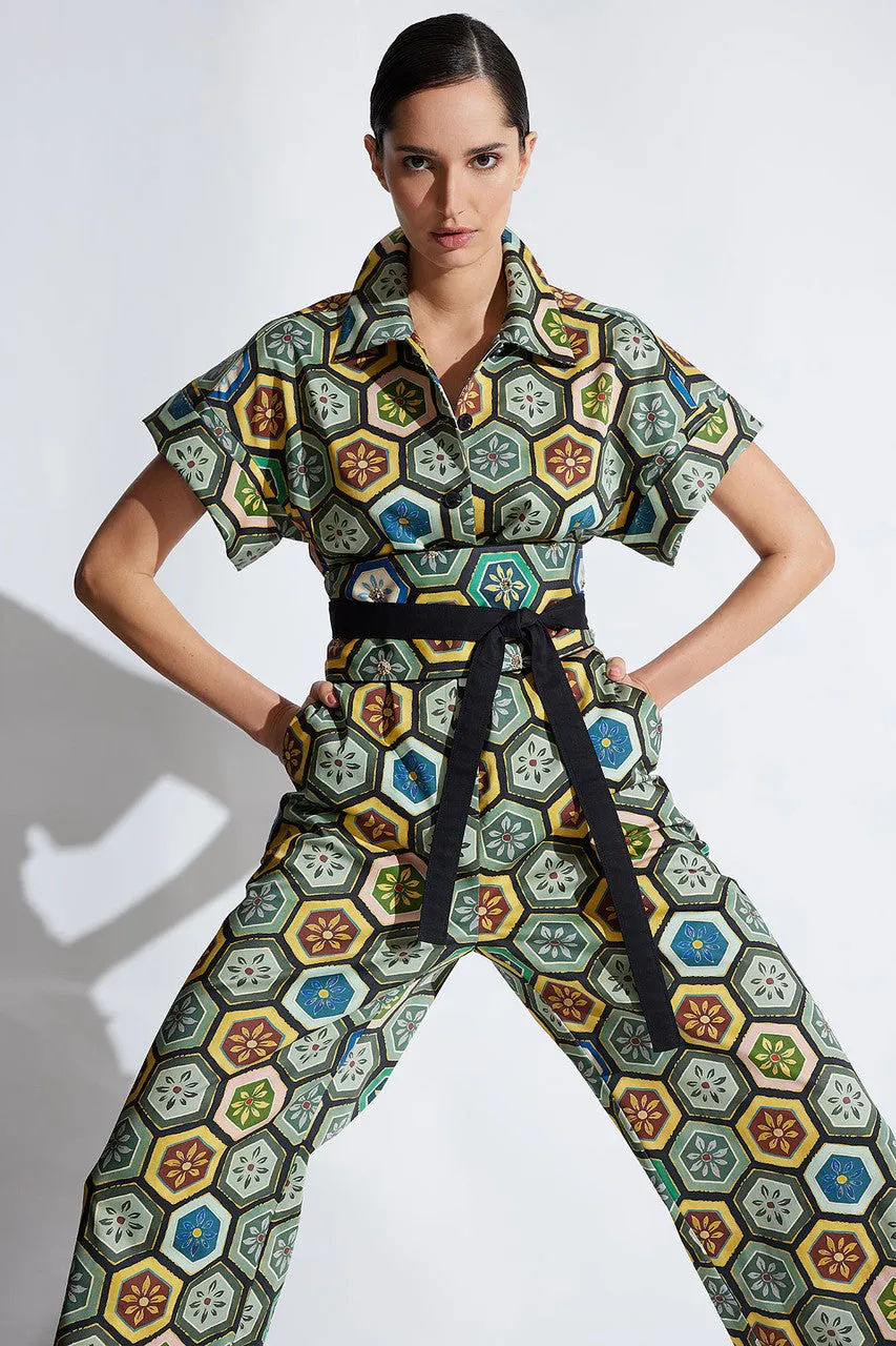 Mitsu Printed Cotton Sateen Crop Jumpsuit