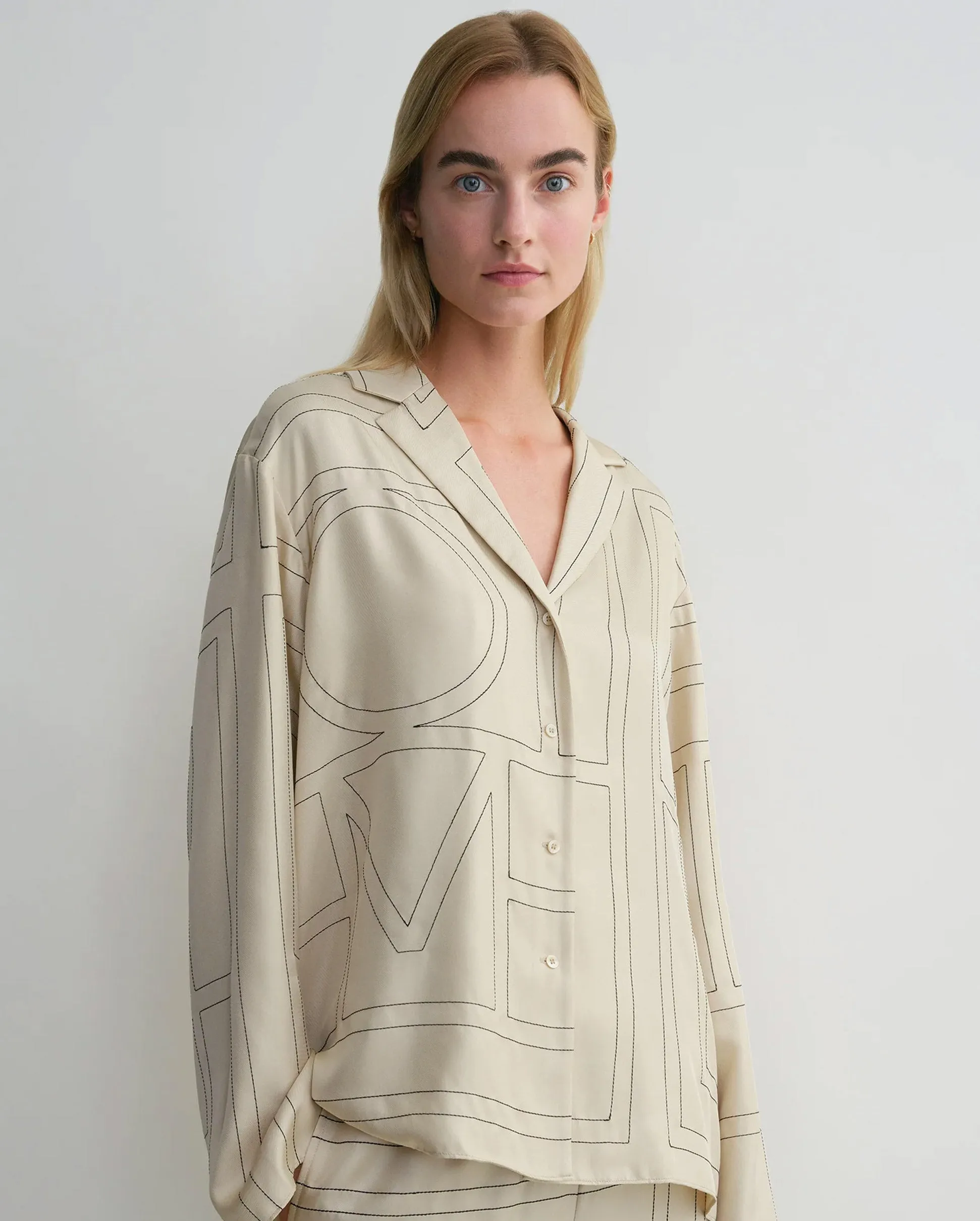 MONOGRAM SILK PJ TOP / IVORY