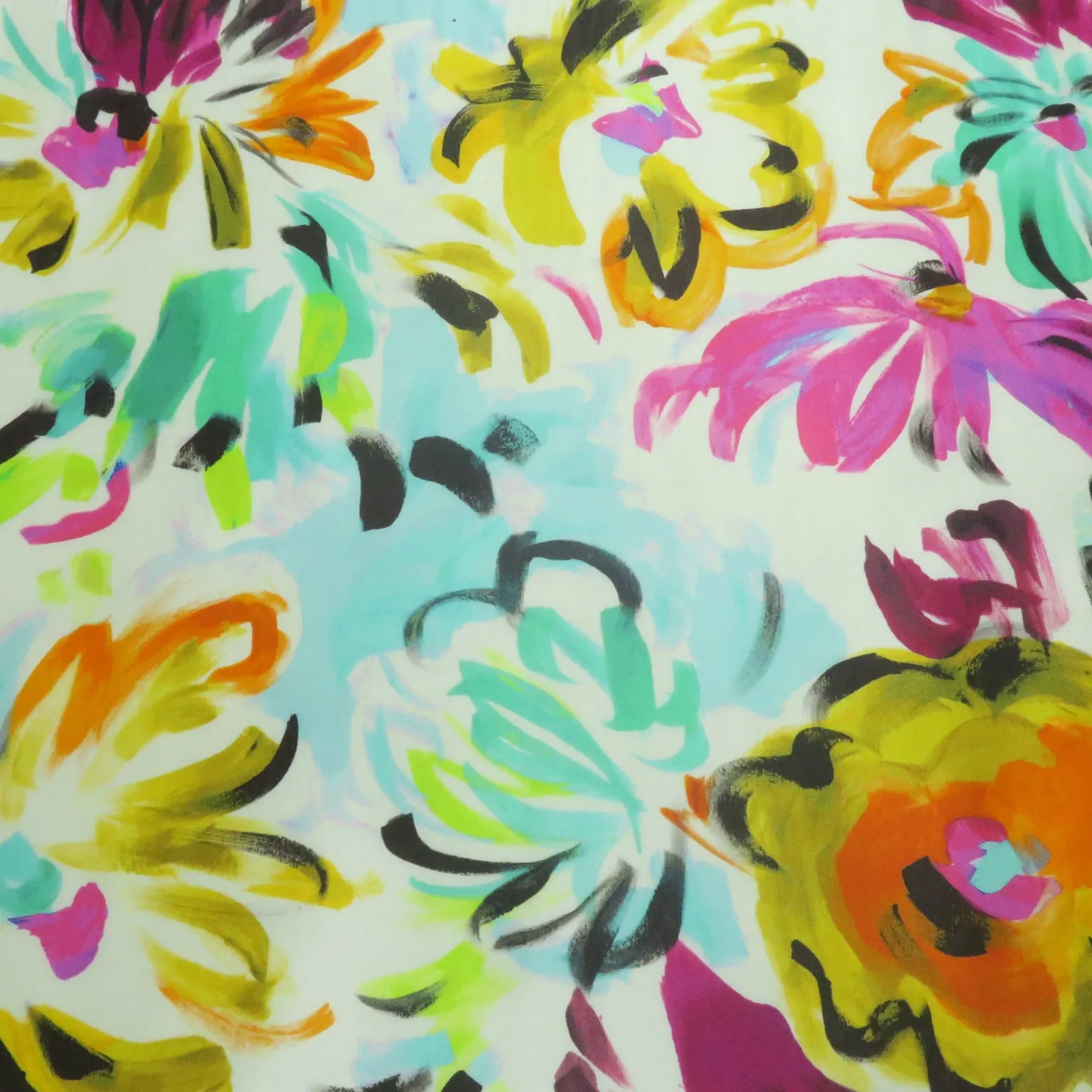 Multicolored Florals on White Background Printed Silk Charmeuse Fabric