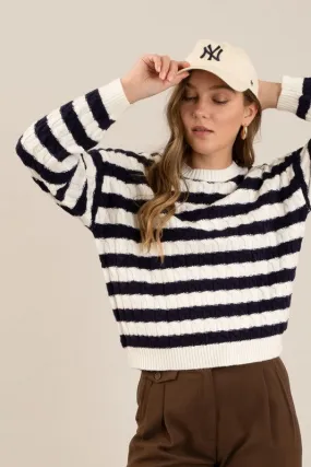 Navi Striped Cable Knit Sweater