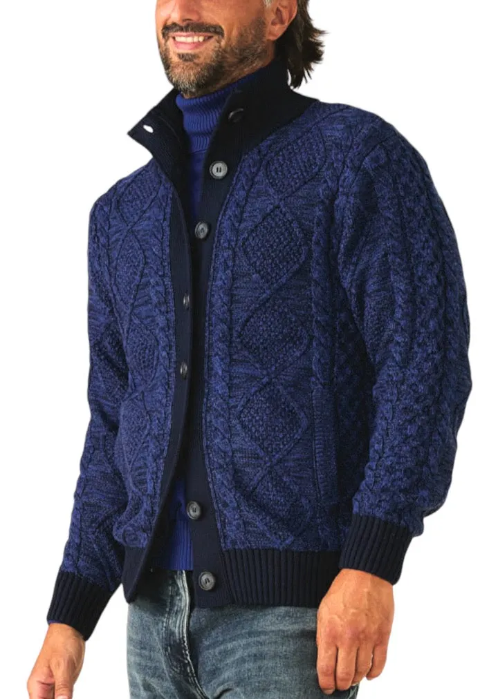 Navy Blue Men's Inserch Marled Cable Cardigan Sweater Jacket Style No: SW905