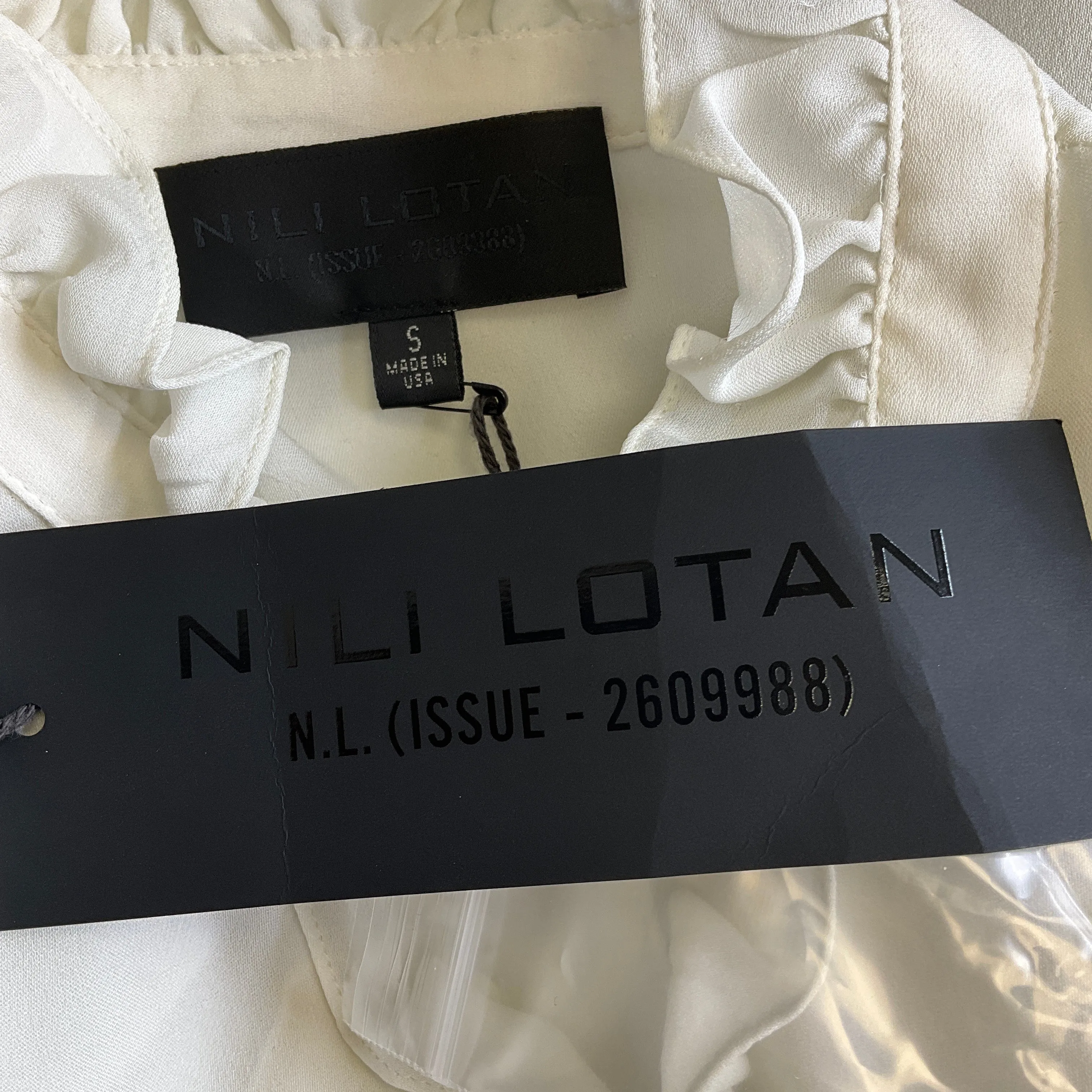 Nili Lotan Ivory Ruffled Tie-Neck Miera Shirt