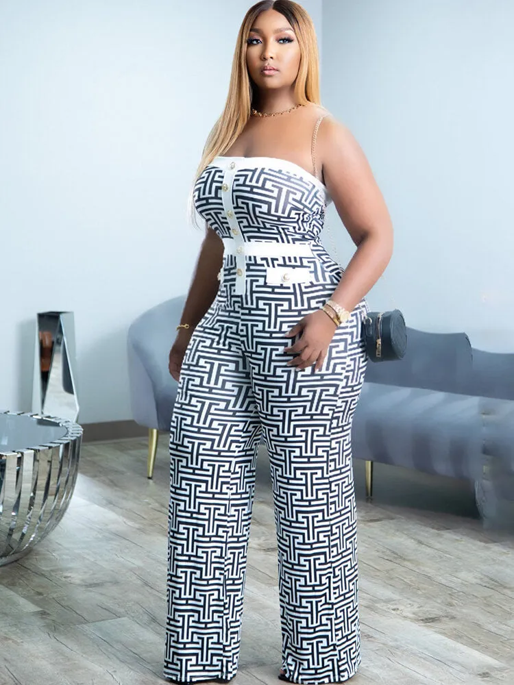 Off Shoulder Printed Wide Leg Jumpsuits