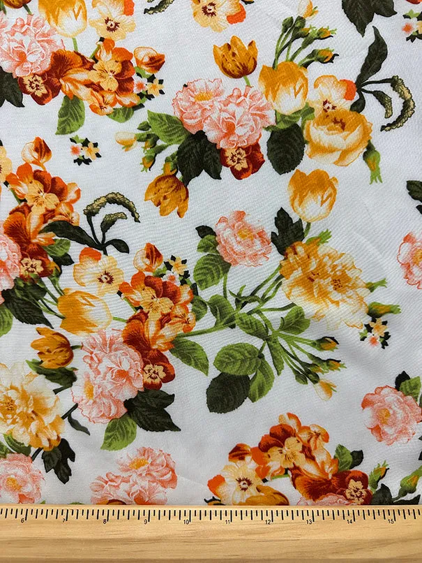 Off White Multi Floral Print Woven Challis Fabric