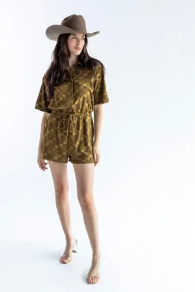 Olive Textured Button Down Romper