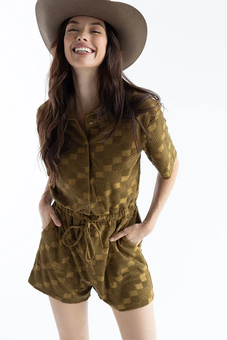 Olive Textured Button Down Romper