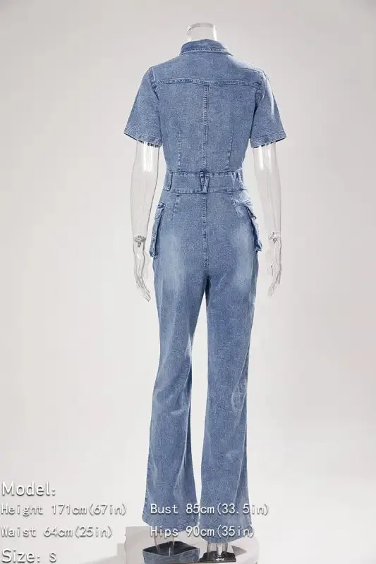 On A Mission Short Sleeve Cargo Denim Jumpsuit