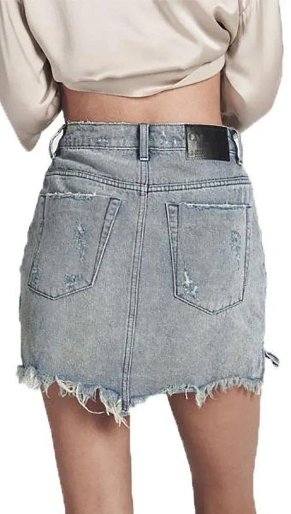 One Teaspoon 2020 High Waist Denim Mini Skirt Blue Storm