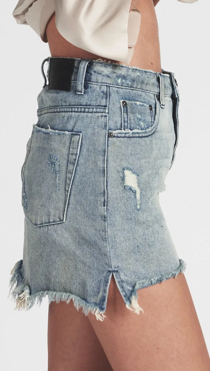 One Teaspoon 2020 High Waist Denim Mini Skirt Blue Storm