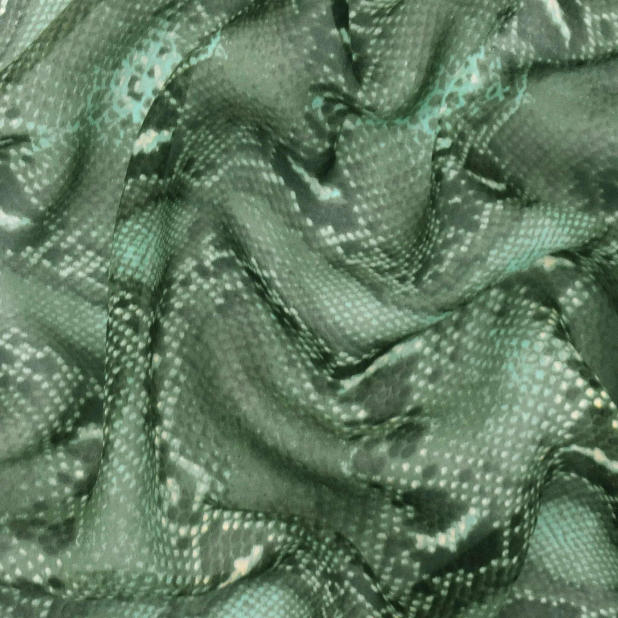 Opaline Green-Brown-Multi Reptile Printed Silk Chiffon Woven Fabric