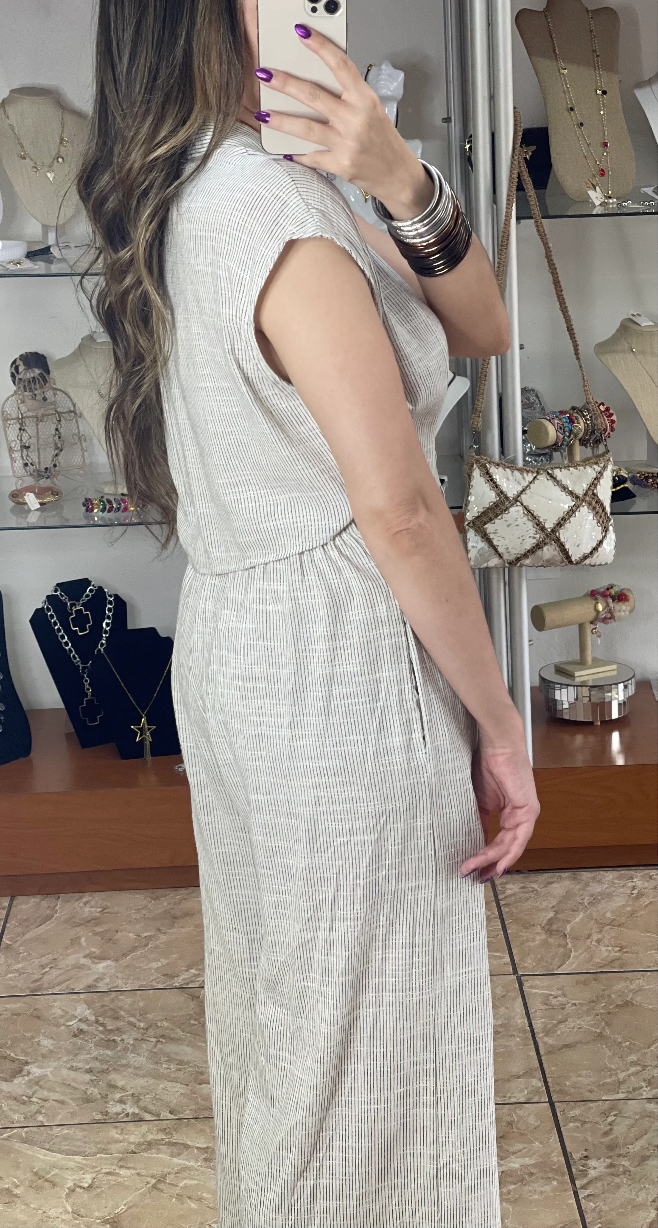 Open Back Stripes Jumpsuit