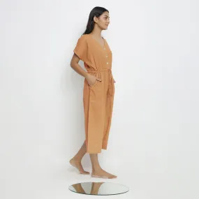 Orange 100% Cotton High-Rise Button Down Jumpsuit