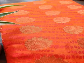 Orange Dual Shade Self Floral Banarasi Silk Fabric