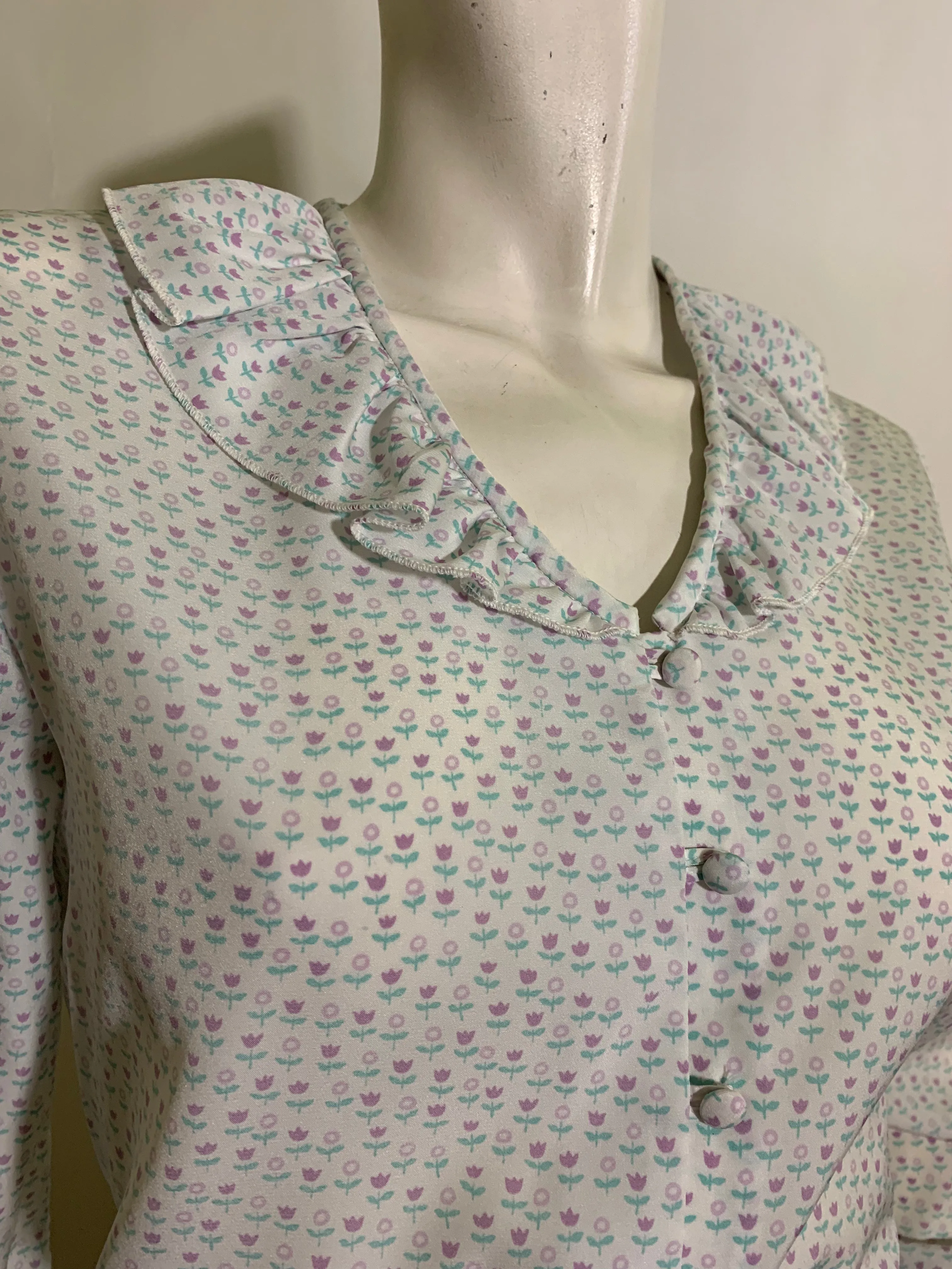 Pastel Floral Print Dress Set 2 Blouses one Skirt circa 1970s