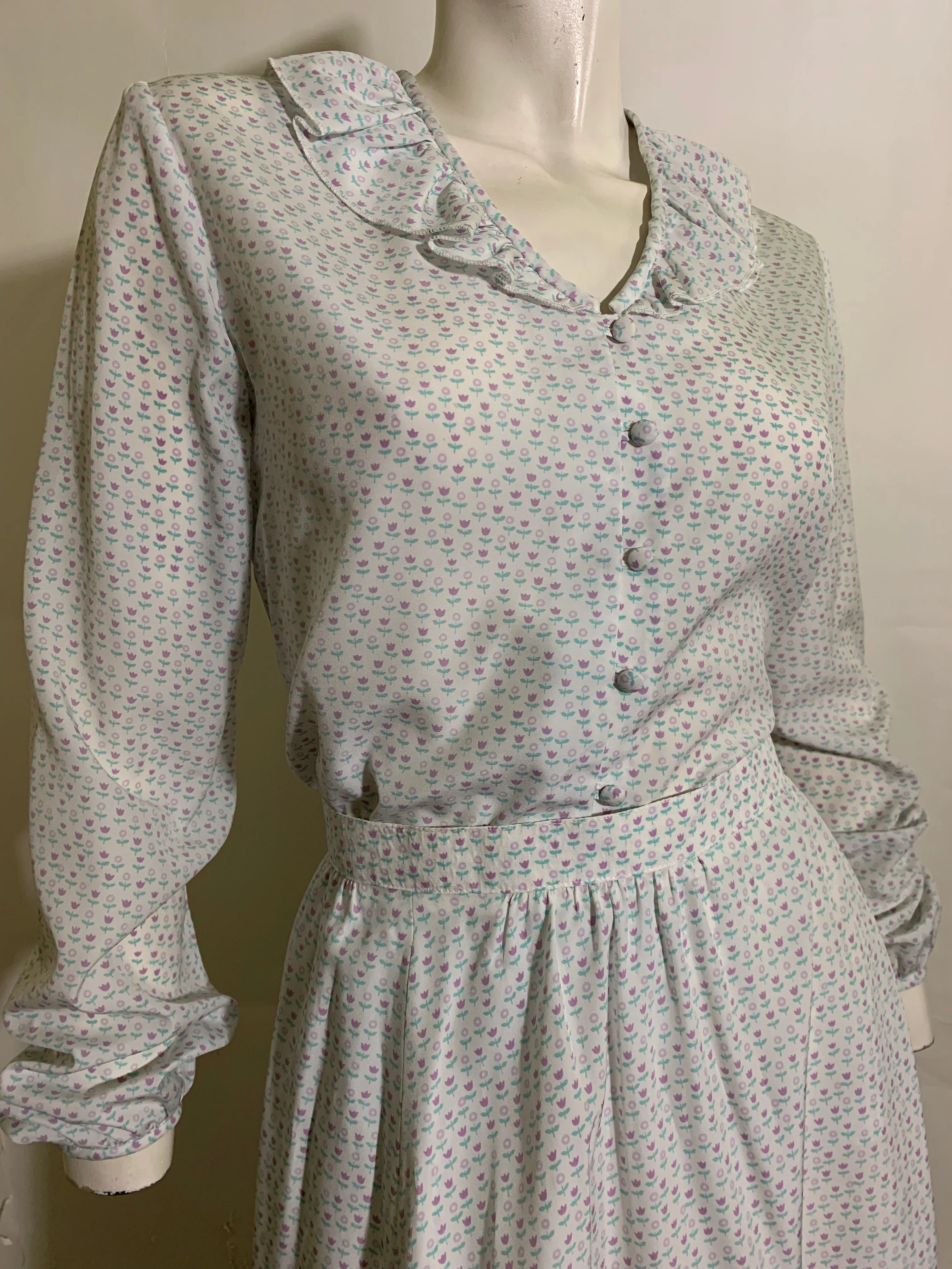 Pastel Floral Print Dress Set 2 Blouses one Skirt circa 1970s