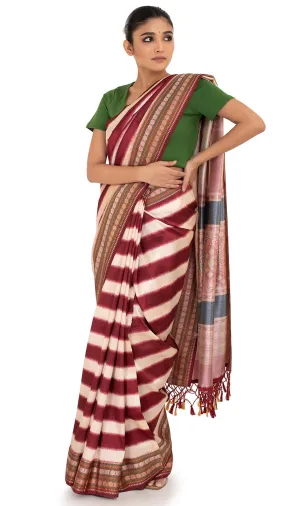 Patola Pallu Saree with Maroon Stripes