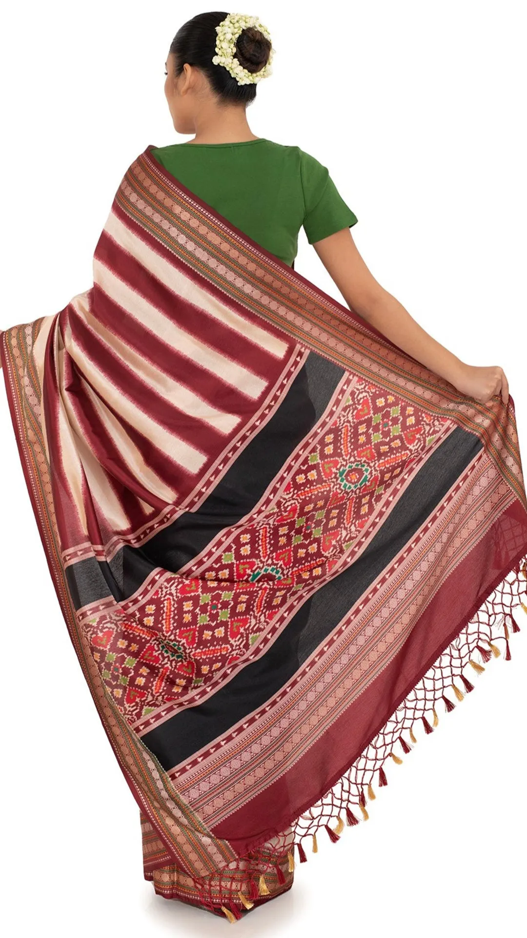 Patola Pallu Saree with Maroon Stripes