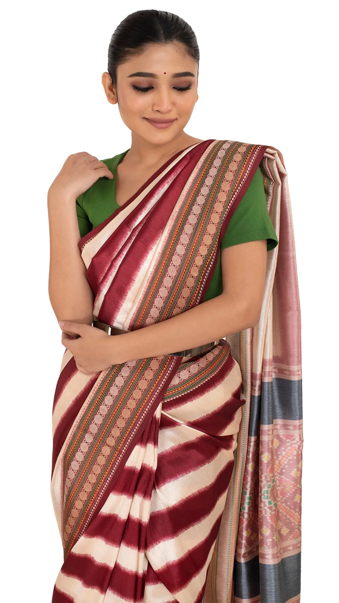 Patola Pallu Saree with Maroon Stripes