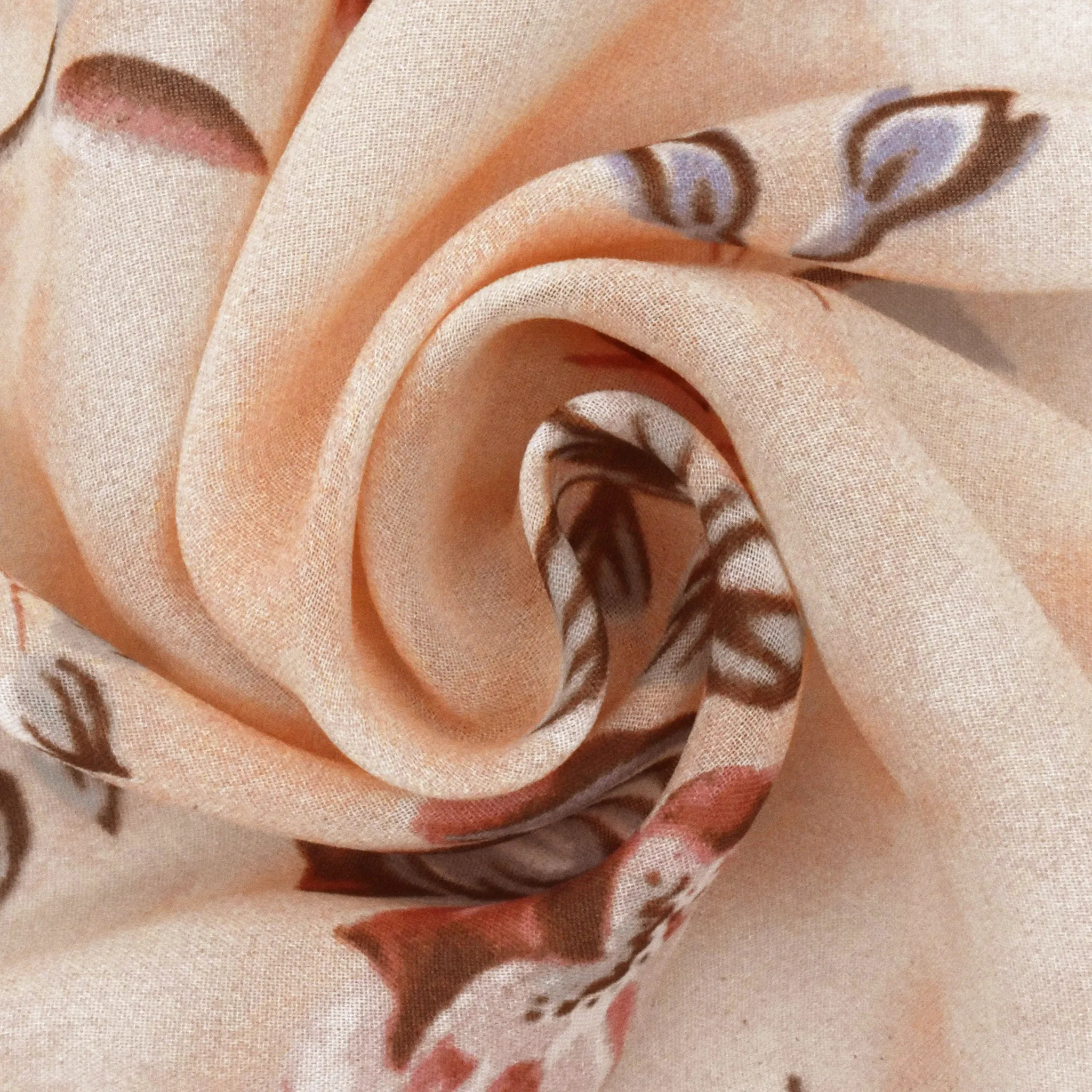 Peach Orange-Multi Floral Printed Silk Chiffon Fabric