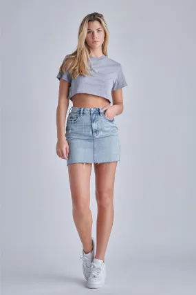 [Peyton] Light Wash Classic Raw Hem Mini Skirt