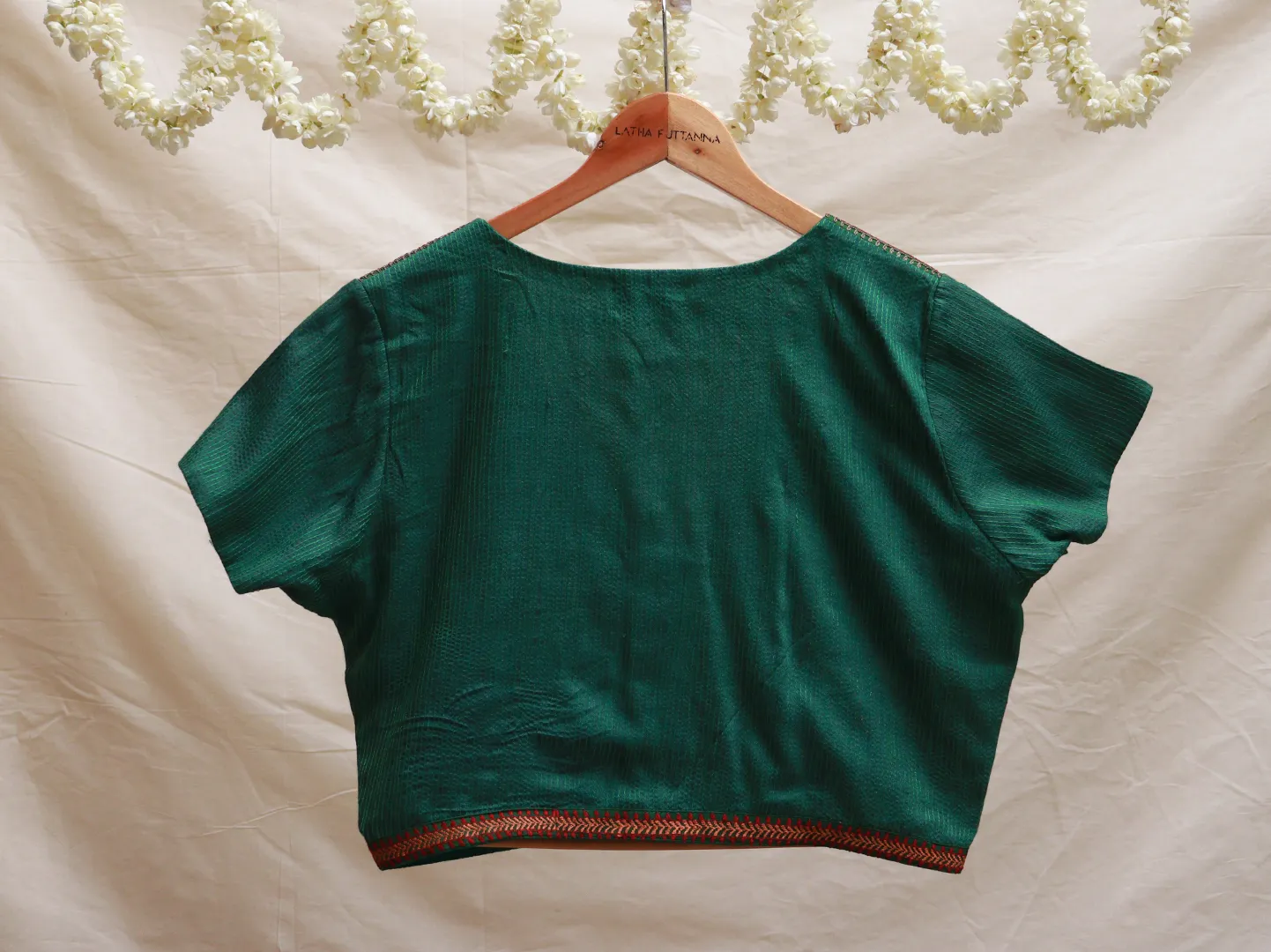 Pine Green, tussar embroidery blouse