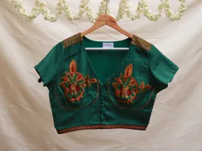 Pine Green, tussar embroidery blouse