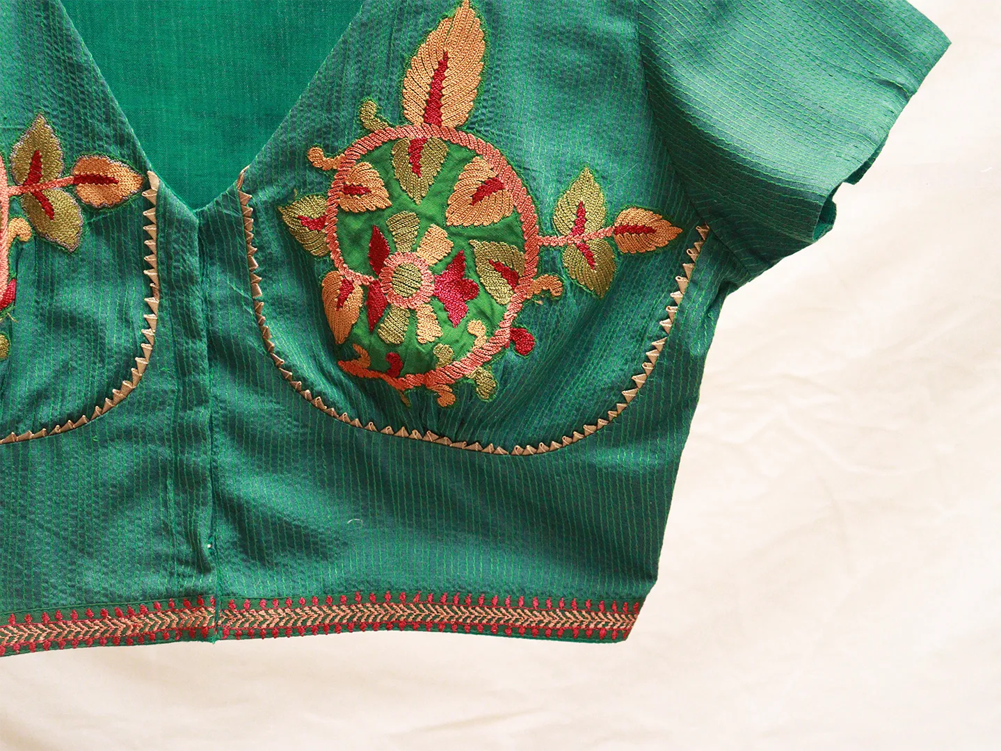 Pine Green, tussar embroidery blouse