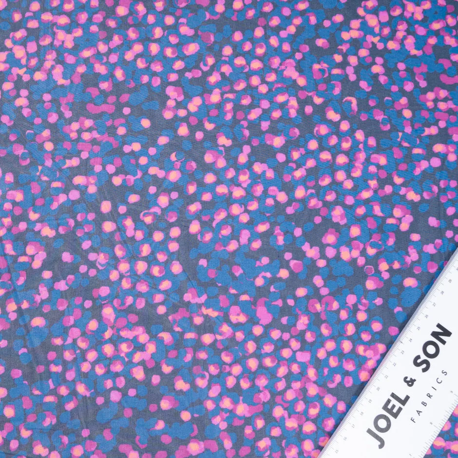 Pink & Blue Spotted Pure Silk Georgette