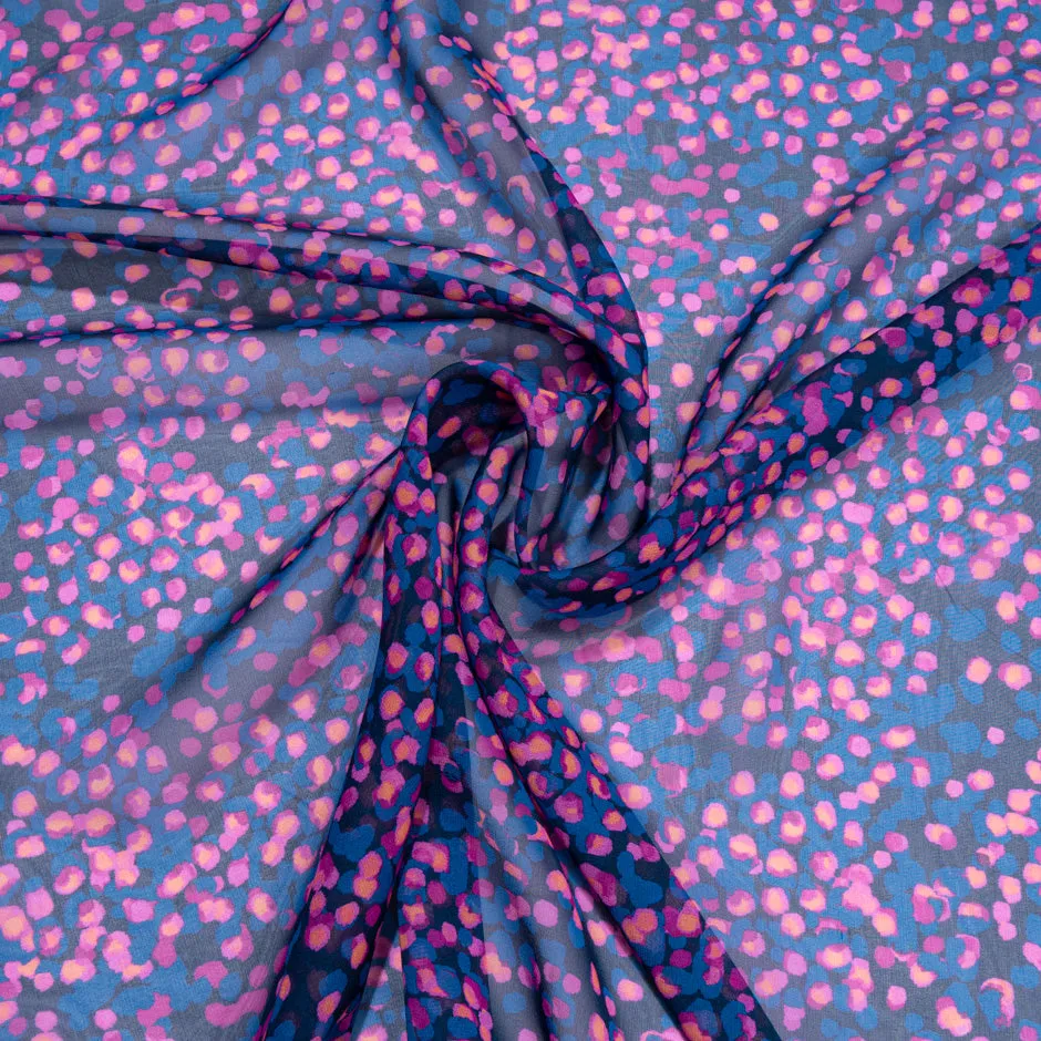 Pink & Blue Spotted Pure Silk Georgette