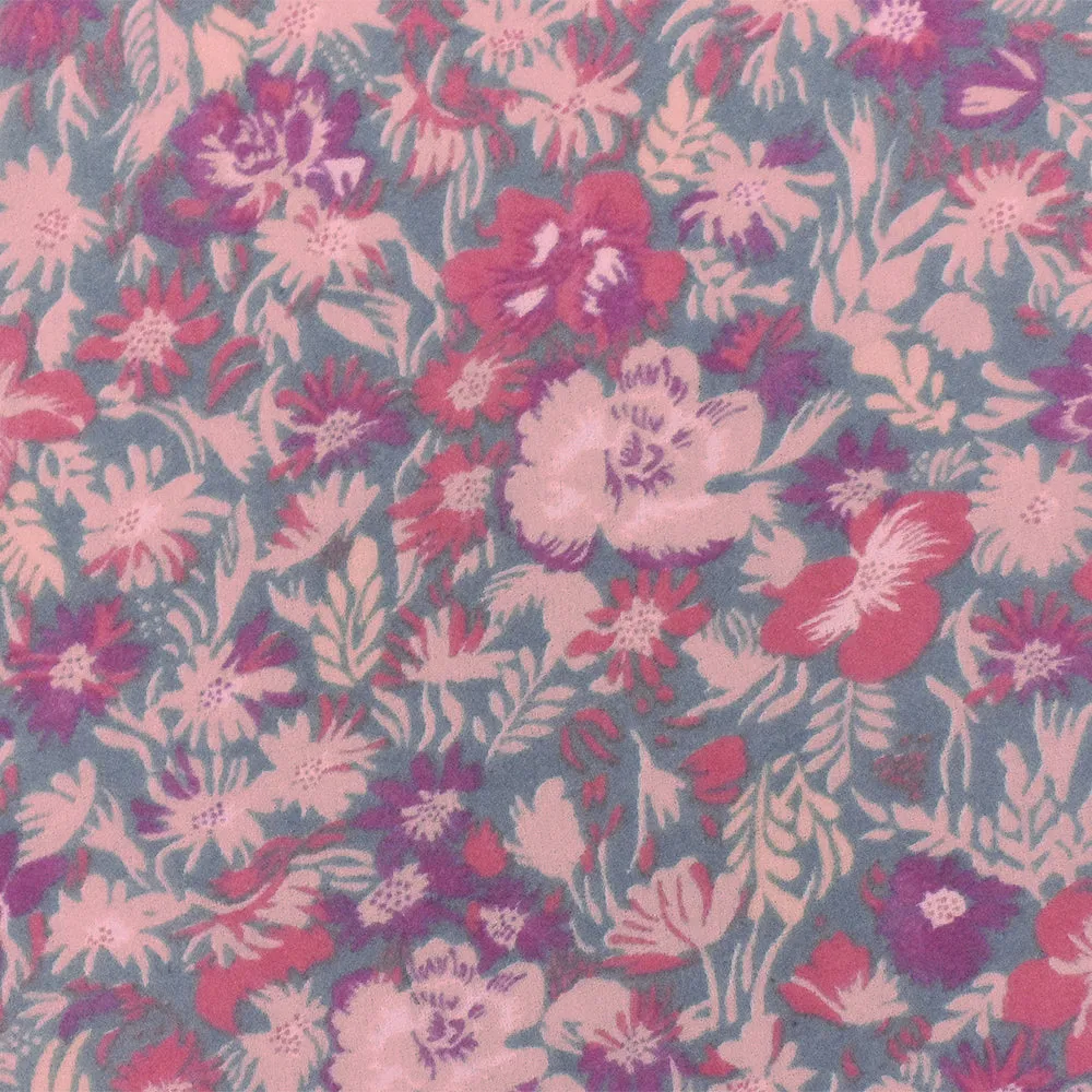 Pink-Gray-Multi Floral Printed Poly Chiffon Woven Fabric