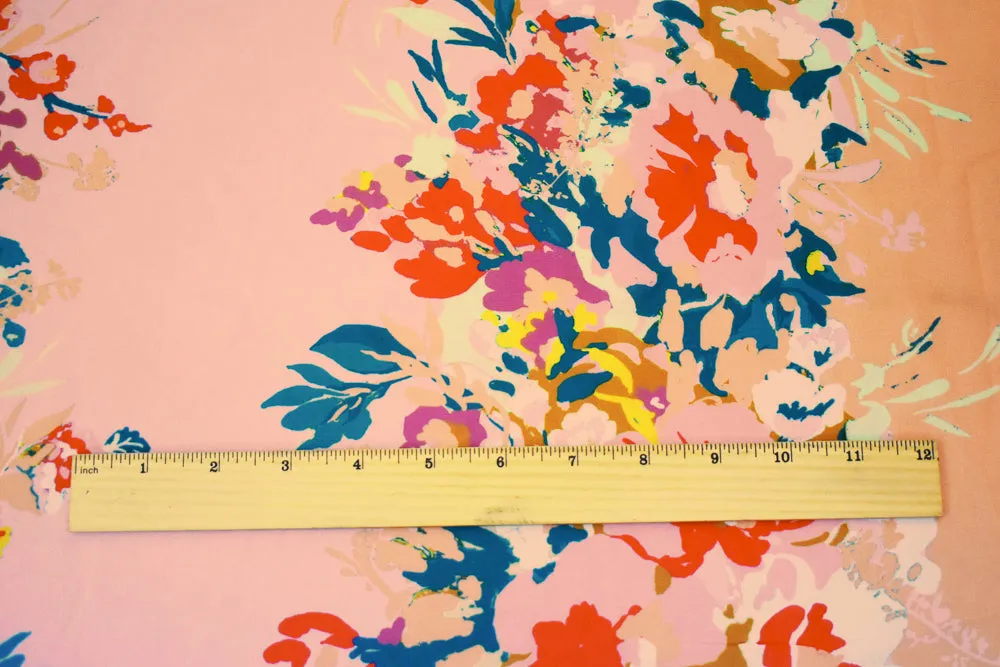 Pink-Teal-Multi Floral Printed Poly Chiffon Woven Fabric