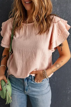 Pink Tiered Ruffled Sleeve Blouse