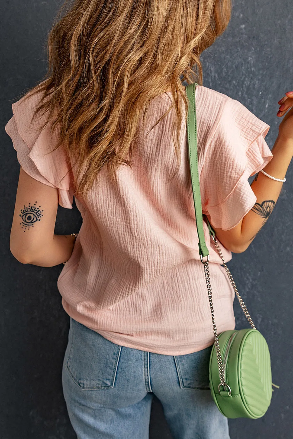 Pink Tiered Ruffled Sleeve Blouse