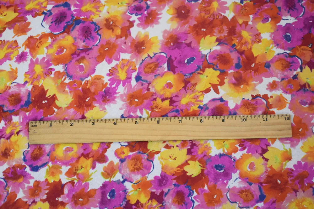 Pink-Yellow-Multi Floral Printed Poly Chiffon Woven Fabric