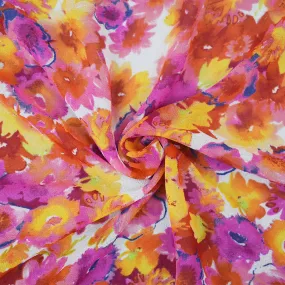 Pink-Yellow-Multi Floral Printed Poly Chiffon Woven Fabric