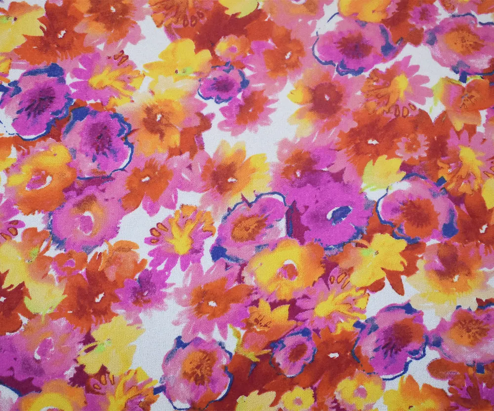 Pink-Yellow-Multi Floral Printed Poly Chiffon Woven Fabric