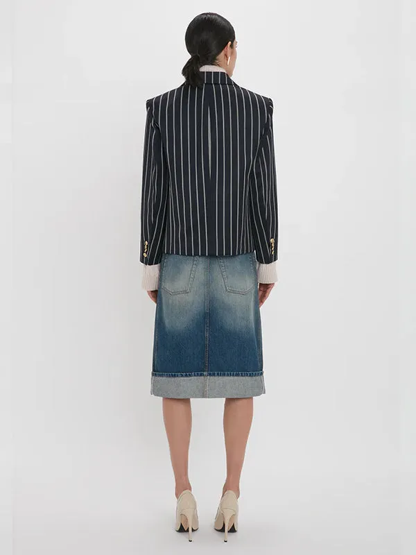 Placket Detail Denim Skirt in Indigo Wash