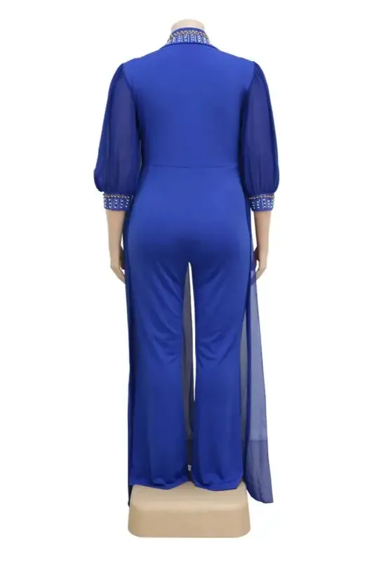 Plus Size Level Up Pearl Rhinestone Detailed Loose Fitting Jumpsuit